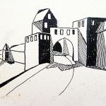 Kirby Congdon, Landshut, Germany, ink on paper, 5" x 7"